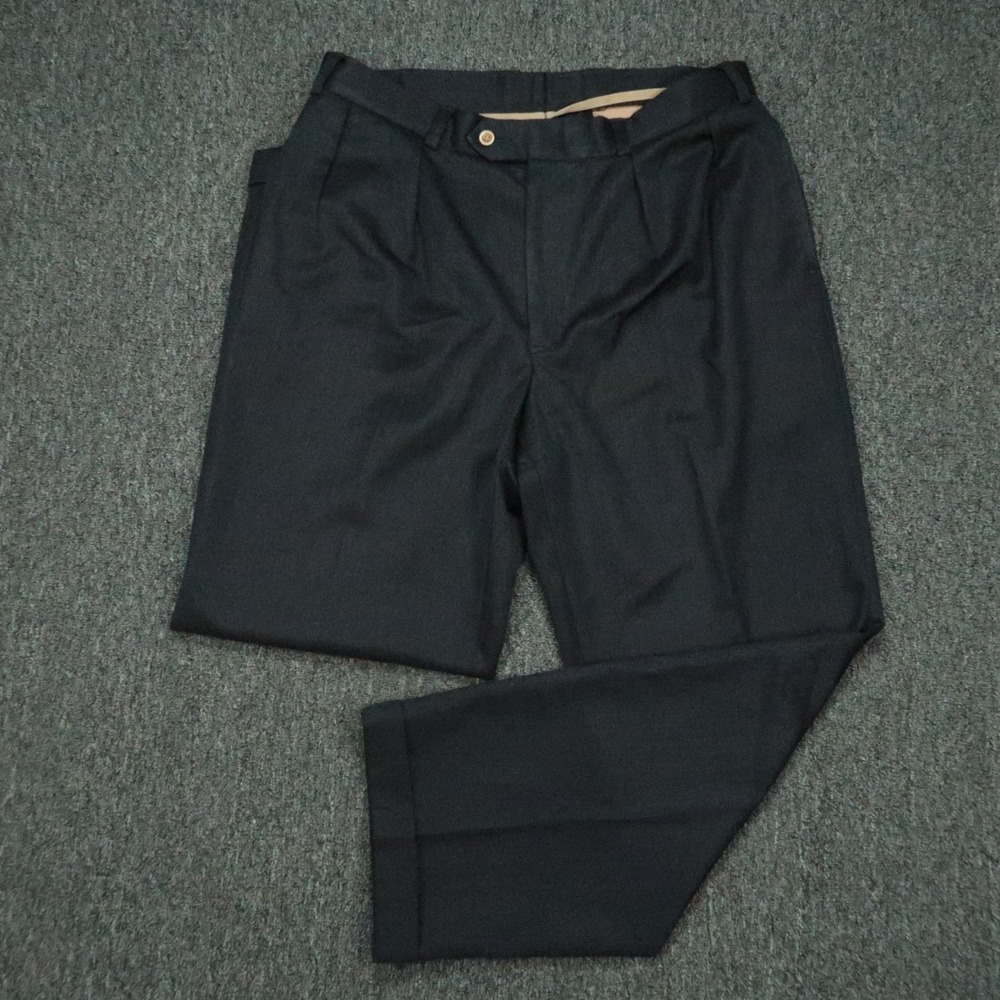 Bills Khakis Pants Men 35x32 Blue Classic Wool Double Pleat Cuffed Straight